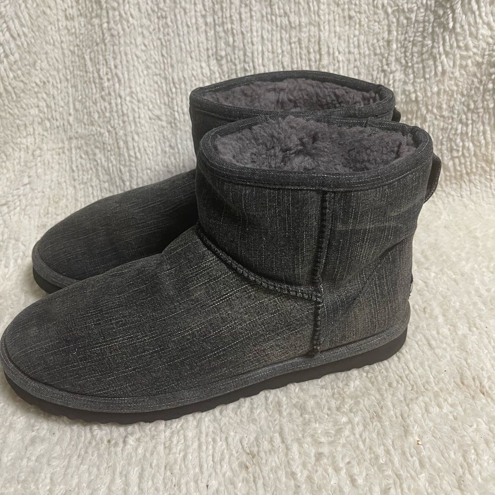 UGG  Men’s Denim Charcoal Gray slip on Ankle Boots fur lining  SZ10
